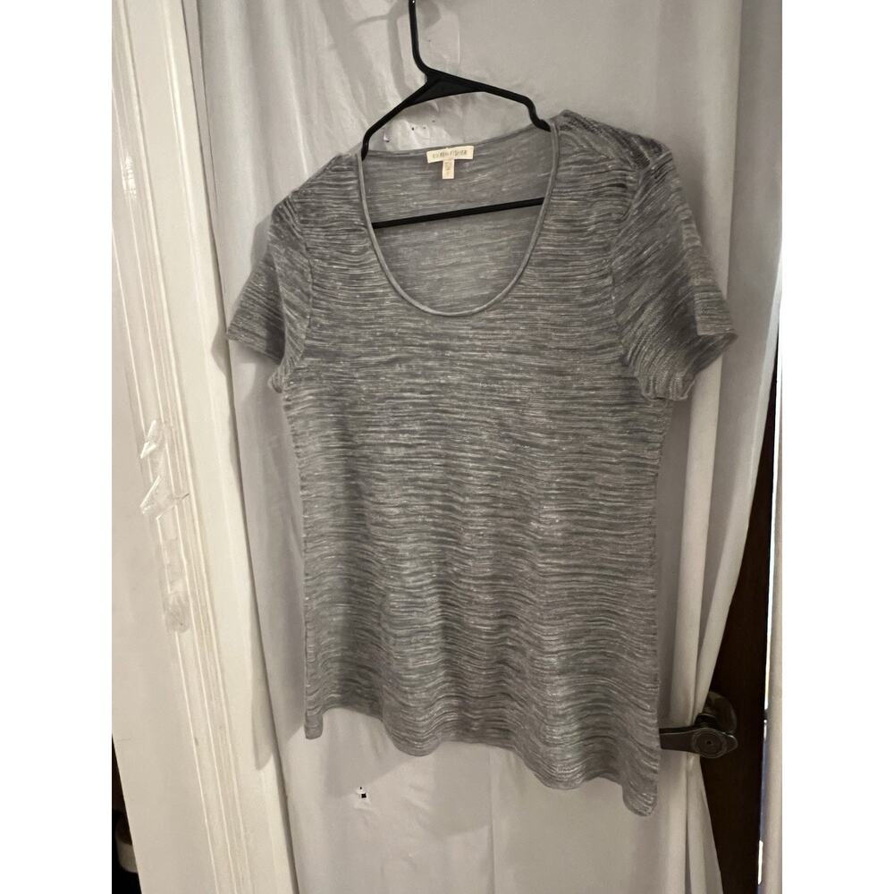 Eileen Fisher Semi Sheer Lightweight Sweater Gray Top Linen Blend Sz S